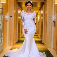 Wedding Dresses Sweetheart Neckline with Sheer Lace Appliqued Long Sleeves Chapel Train Length African Black Girl Bridal Gowns,949 - Thumbnail 1