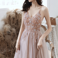 Cute v neck tulle long A line prom dress evening dress - Thumbnail 6