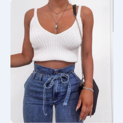 Sexy V-Neck Solid Color Sling Knit Top