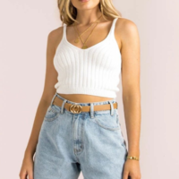 Sexy V-Neck Solid Color Sling Knit Top - Thumbnail 1