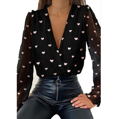 Women's deep v neck long sleeve chiffon shirt