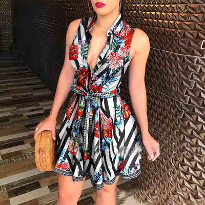 Women's printed sleeveless deep v sleeveless dress