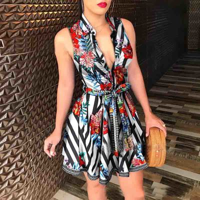 Women's printed sleeveless deep v sleeveless dress