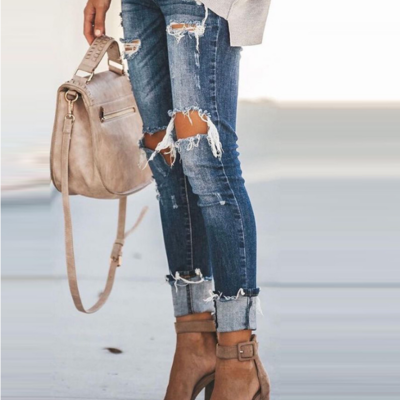Retro high-rise stretch ripped jeans