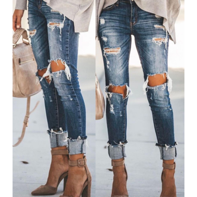 Retro high-rise stretch ripped jeans