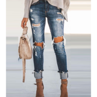 Retro High-Rise Stretch Ripped Jeans - Thumbnail 1