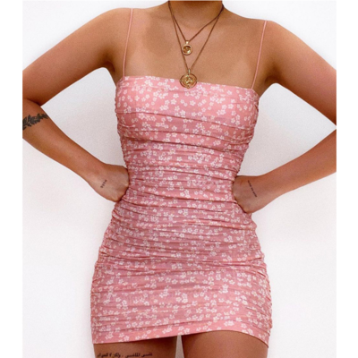 Pink sling floral tight dress