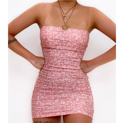 Pink Sling Floral Tight Dress