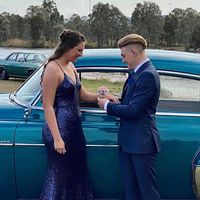 Sparkly Mermaid V Neck Navy Blue Sequins Long Prom Dresses - Thumbnail 1