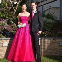 Strapless A-Line Hot pink Sequins Long Prom Dresses - Thumbnail 1
