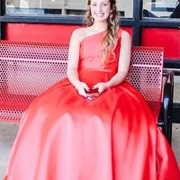 Chic A-Line One Shoulder Red Satin Long Prom Dresses - Thumbnail 1