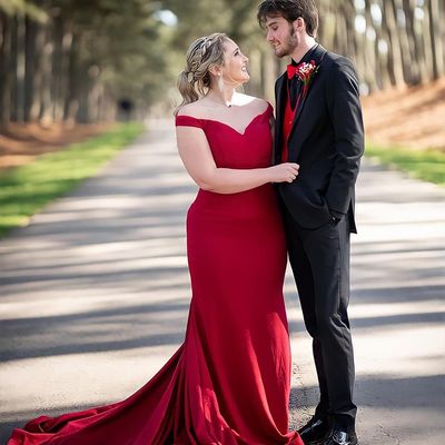 Charming mermaid off the shoulder dark red satin long prom dresses evening party dresses - Thumbnail 3