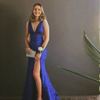 Glitter Mermaid V Neck Royal Blue Sequins Long Prom Dresses - Thumbnail 1