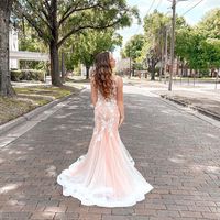 Cute Mermaid V Neck Blush Pink Long Prom Dresses with Lace Appliques - Thumbnail 2