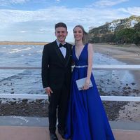 Elegant A-Line V Neck Royal Blue Satin Long Prom Dresses - Thumbnail 1