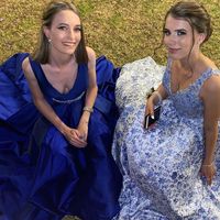 Elegant A-Line V Neck Royal Blue Satin Long Prom Dresses - Thumbnail 2