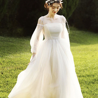 Cute tulle long A line prom dress evening dress - Thumbnail 1