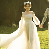 Cute tulle long A line prom dress evening dress - Thumbnail 2