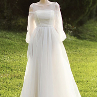 Cute tulle long A line prom dress evening dress - Thumbnail 5