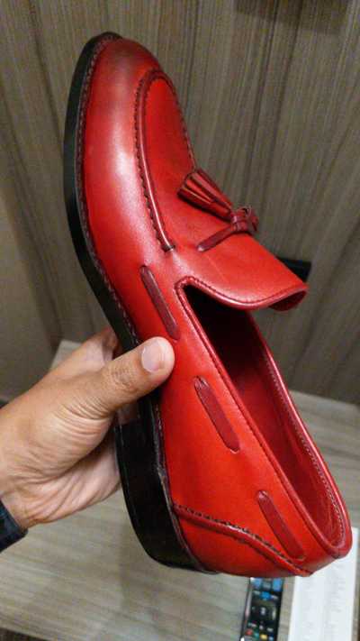 Beautiful Hand Stitch Hot Red Tassels Loafer Leather Gentlemen Shoes
