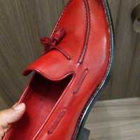 Beautiful Hand Stitch Hot Red Tassels Loafer Leather Gentlemen Shoes - Thumbnail 1