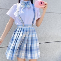 JK Blue Plaid Suspender Skirt - Thumbnail 2