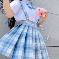 JK Blue Plaid Suspender Skirt - Thumbnail 3