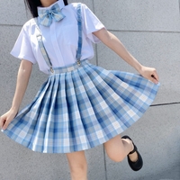 JK Blue Plaid Suspender Skirt - Thumbnail 1