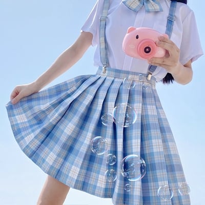 Jk blue plaid suspender skirt
