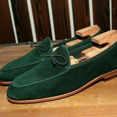 Handmade men's green tassels loafer suede shoes new loafers slip on shoes