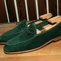 Handmade Men's Green Tassels Loafer Suede Shoes New Loafers Slip on Shoes - Thumbnail 1