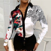 White Print Cardigan Long Sleeve Shirt Top - Thumbnail 1