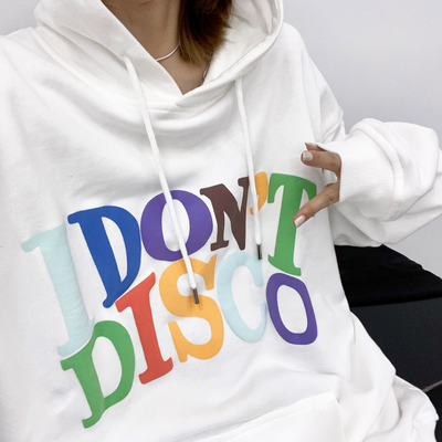 "i don't disco" hoodie in white