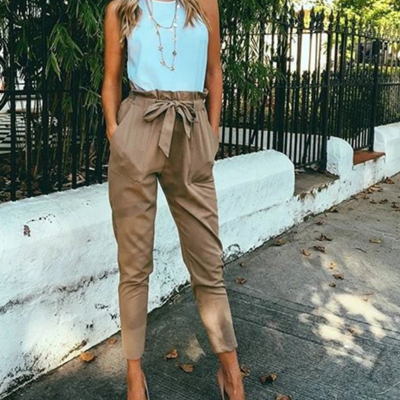 Design slim high waist long pants