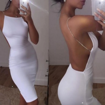 Solid color sexy sleeveless backless dress