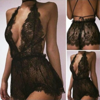 Lace Sexy Black One Piece Underwear - Thumbnail 1