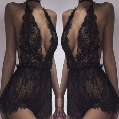 Lace sexy black one piece underwear - Thumbnail 3