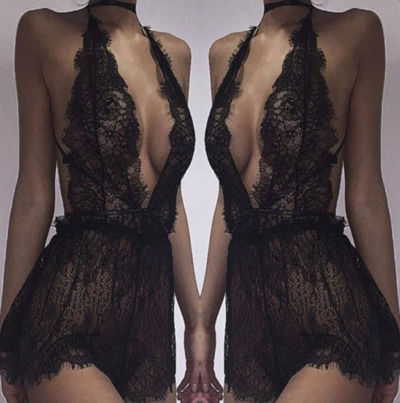 Lace Sexy Black One Piece Underwear