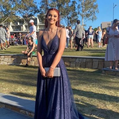 Sparkly a-line v neck navy blue sequin long prom dresses - Thumbnail 3