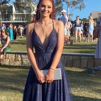 Sparkly A-Line V Neck Navy Blue Sequin Long Prom Dresses - Thumbnail 3