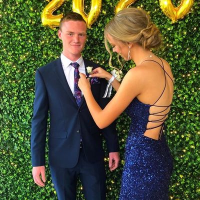 Chic mermaid scoop neck cross back royal blue sequin long prom dresses with slit - Thumbnail 2