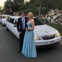 Charming A-Line V Neck Blue Sparkly Prom Dresses with Lace Appliques - Thumbnail 2