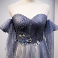 Blue Tulle Long A Line Prom Dress Blue Evening Dress - Thumbnail 1