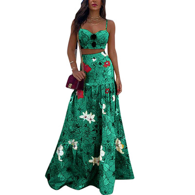 Embroidered sexy sling two-piece dress