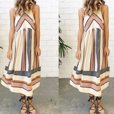 Round neck fashion printed sleeveless dress