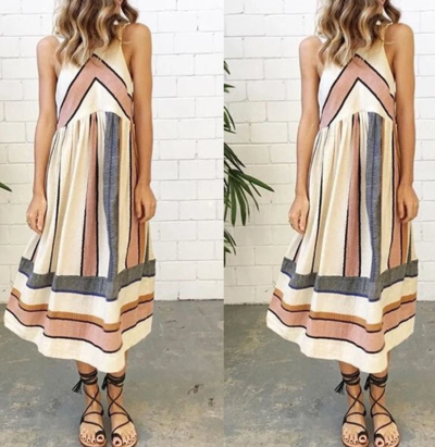 Round Neck Fashion Printed Sleeveless Dress