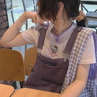 Cute Cat Kitten Embroidery Anime Cartoon Crop Top Short Sleeve Shirt T-shirt Top Summer Casual E-Girl Kawaii Korean Japanese Harajuku Streetwear - Thumbnail 3