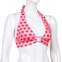 Cute Pink Heart Print Halter Bustier Crop Top Sleeveless Backless Lace Up Bralette Summer Casual E-Girl Kawaii Korean Japanese Harajuku Streetwear - Thumbnail 1