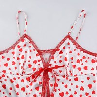 Cute Sexy Heart Print V Neck Lace Edge Crop Top Camisole Shirt Club Party Summer Casual E-Girl Kawaii Korean Japanese Harajuku Streetwear - Thumbnail 4