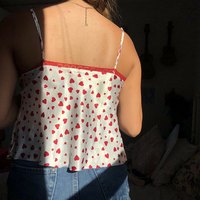 Cute Sexy Heart Print V Neck Lace Edge Crop Top Camisole Shirt Club Party Summer Casual E-Girl Kawaii Korean Japanese Harajuku Streetwear - Thumbnail 3